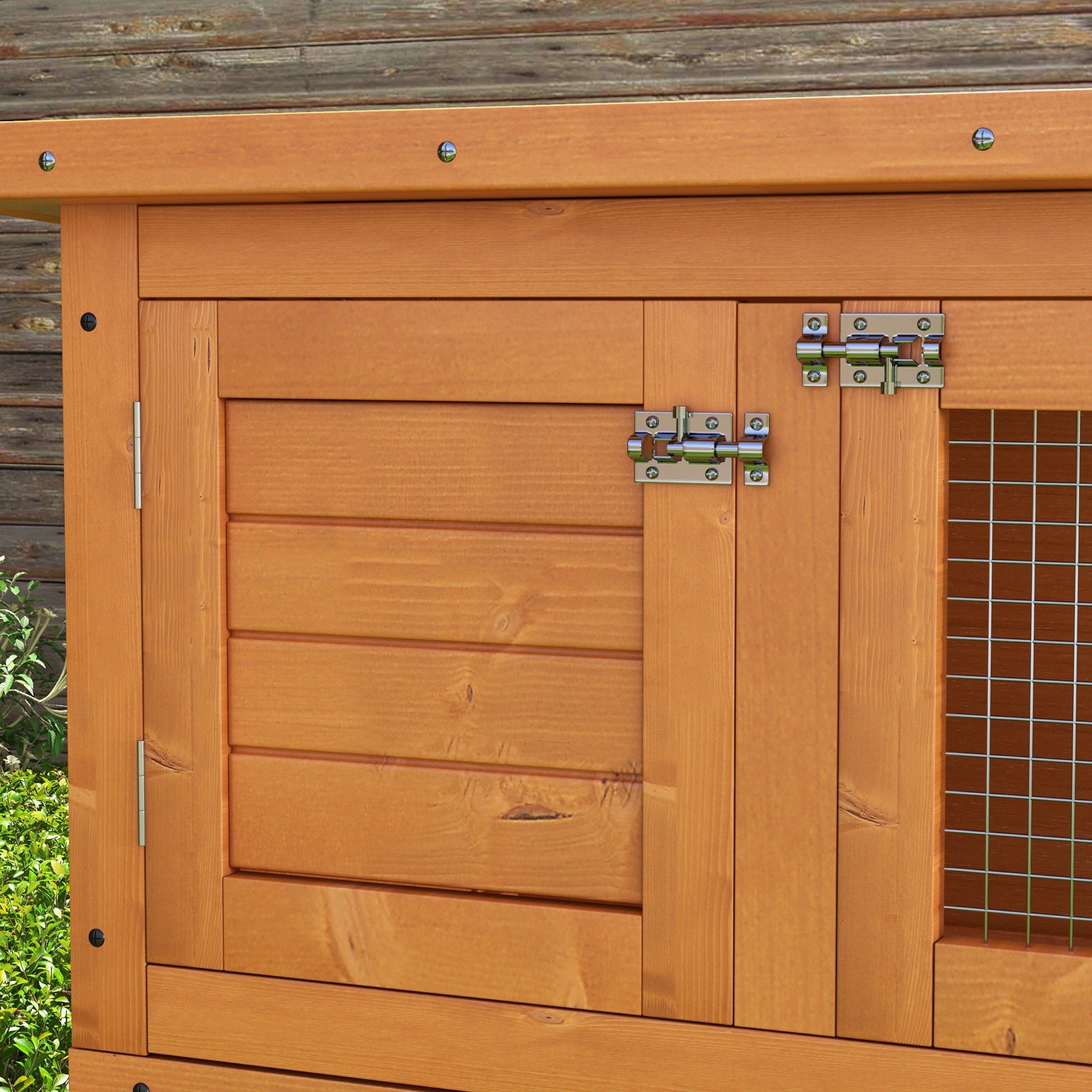 PawHut 2-Tier Wooden Rabbit Hutch Small Animal House Bunny Pet Cage with 2 Main Rooms, Sliding Tray, Opening Top, Yellow