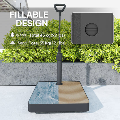 Outsunny Patio Umbrella Base with Adjustable Wheels and Handle, Outdoor Patio Umbrella Stand, Filled Up to 121lbs with Stand, 99lbs with Water for Garden Poolside, Black