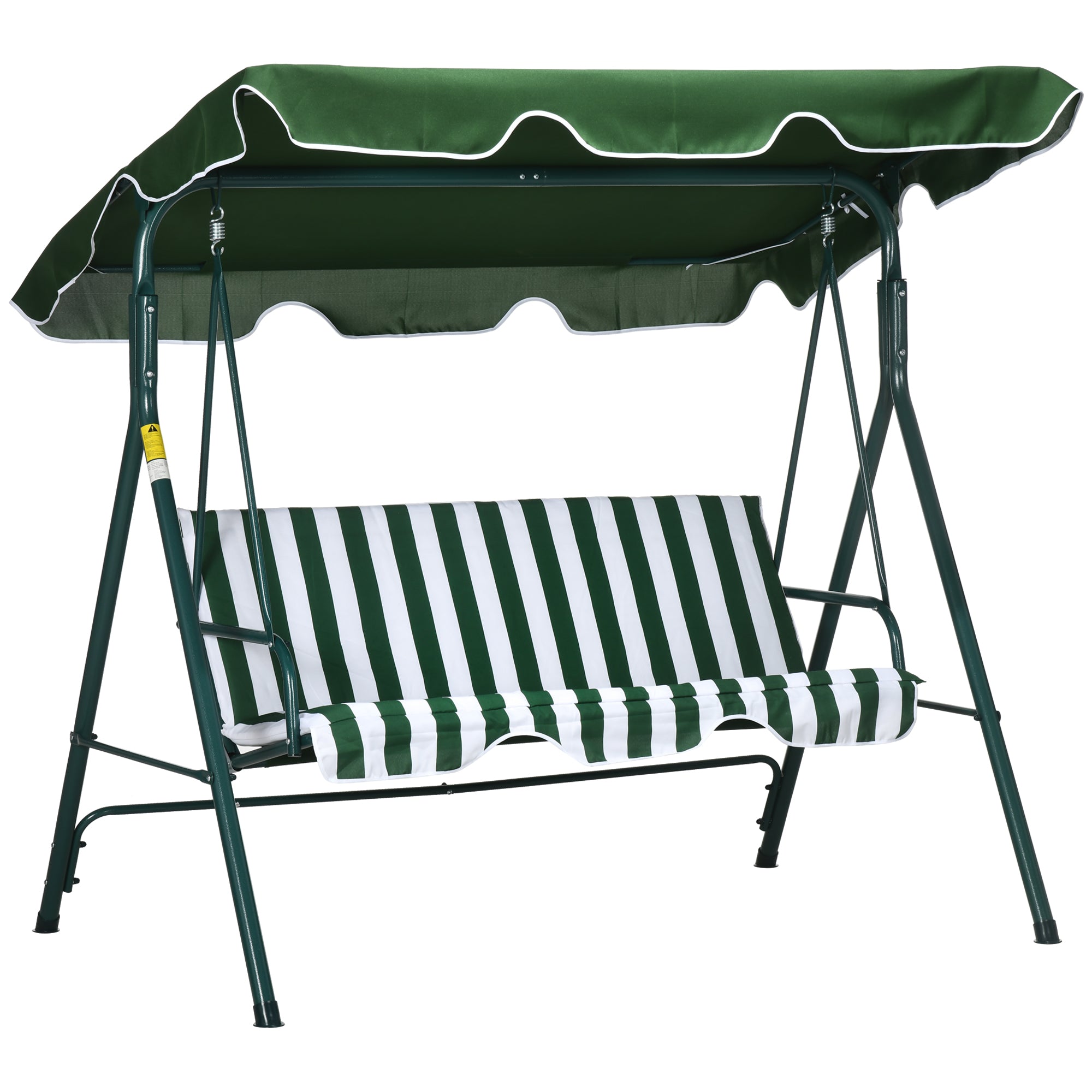 Outsunny 3-Seater Outdoor Porch Swing with Adjustable Canopy, Patio Swing Chair for Garden, Poolside, Backyard, Green and White