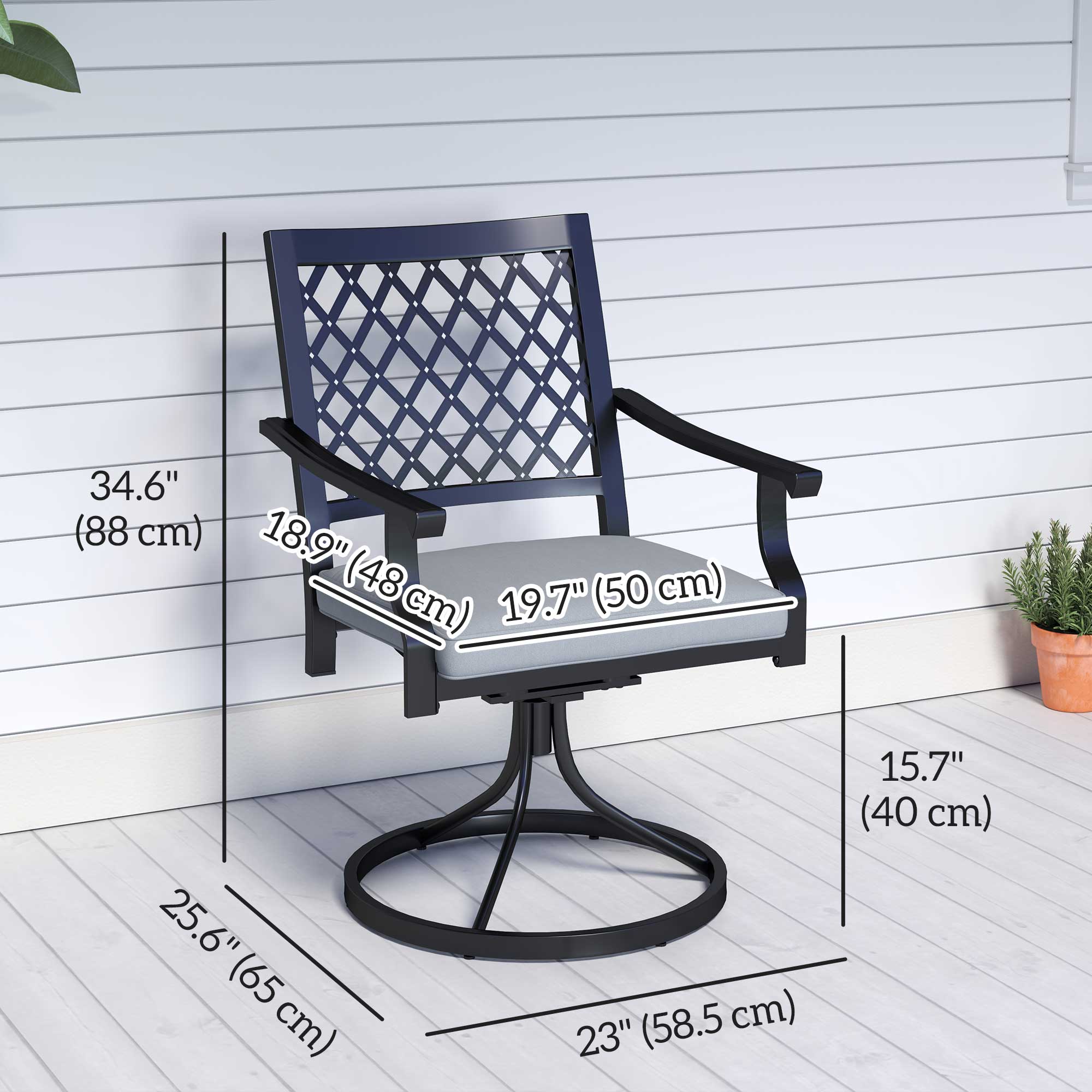 Outsunny Outdoor Patio Chairs Set of 2, Metal Swivel Rocker Chairs with Cushion and Armrests for Backyard, Garden, Patio