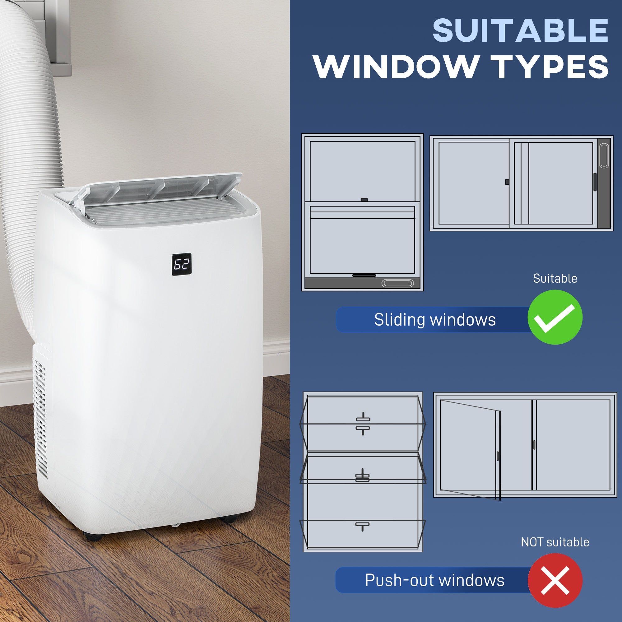 HOMCOM 14000 BTU Portable Air Conditioner, AC Unit with Cool, Dehumidifier, Fan, 700 Sq. ft, 24H Timer On Off, Window Kit
