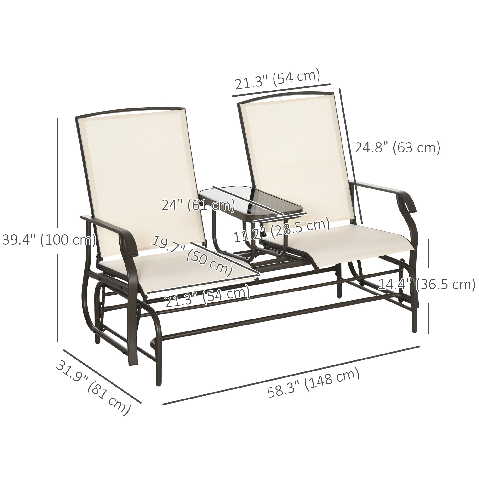 Outsunny Patio Glider Rocking Chair 2 Person Outdoor Loveseat Rocker Garden Furniture Bench, Beige