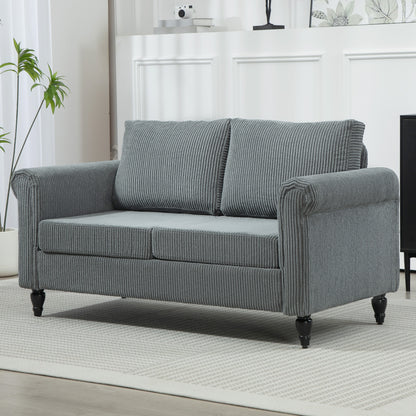 HOMCOM Vintage Loveseat, Upholstered Love Seat Furniture, Fabric 2 Seater Sofa with Rolled Arms, Rubber Wood Legs, Grey