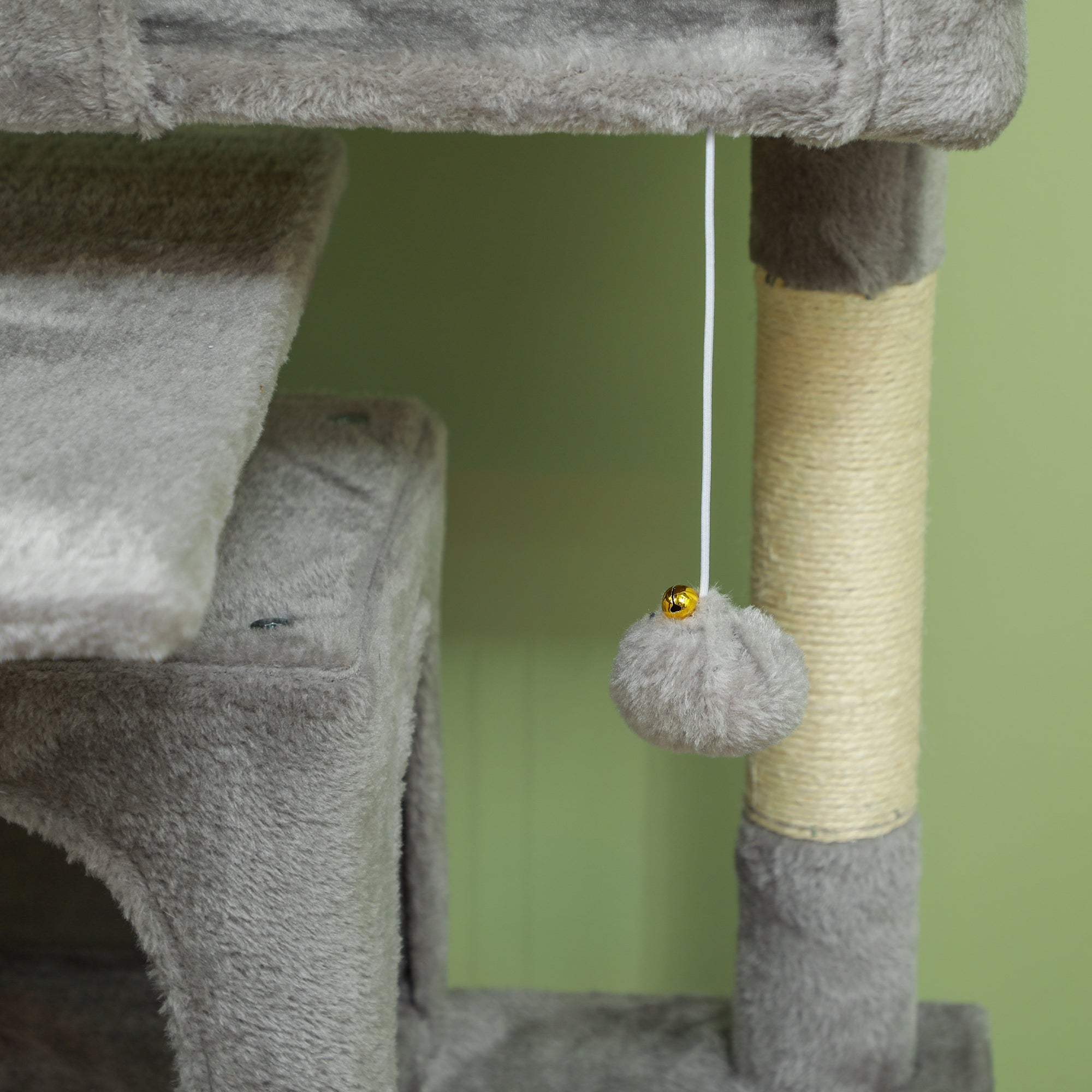PawHut 54" Cat Tree, Multi-Level Cat Tower with Scratching Posts, Cat Condos, Bed, Platforms, Ramp, Toy Ball, Light Grey