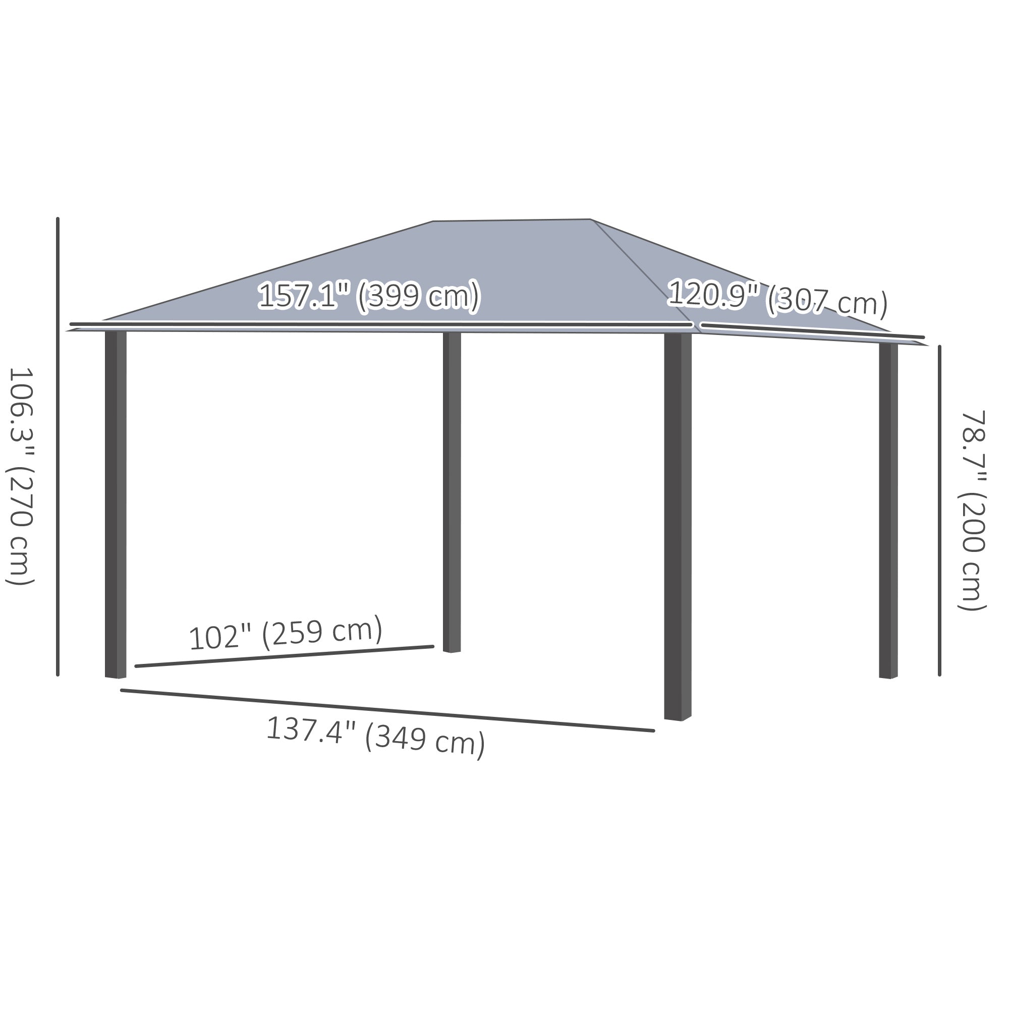 Outsunny 13' x 10' Hardtop Gazebo with Netting Sidewalls and Curtains, Galvanized Steel Outdoor Gazebo Canopy for Garden
