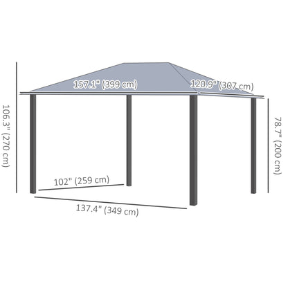 Outsunny 13' x 10' Hardtop Gazebo with Netting Sidewalls and Curtains, Galvanized Steel Outdoor Gazebo Canopy for Garden