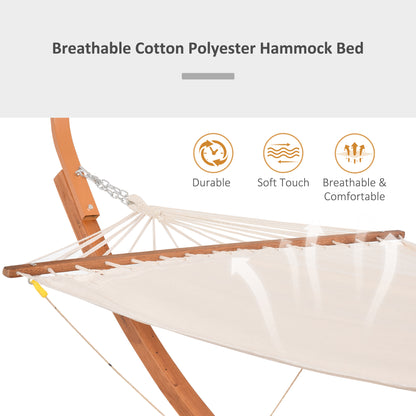 Outsunny 2 Person Wood Swing Arc Hammock Bed and Stand Set with Canopy, White/Teak