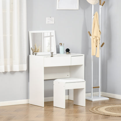HOMCOM Modern Vanity Set with Flip Top Mirror and Cushioned Stool, Dressing Table with Storage Drawer for Bedroom, White