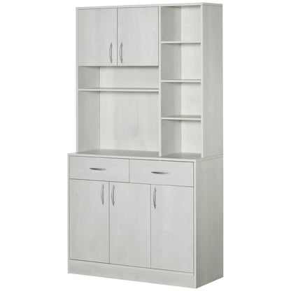 HOMCOM 71" Kitchen Hutch with Storage Cabinet, Modern Buffet with Hutch, Cupboard with Drawers for Living Dining Room, Ash White