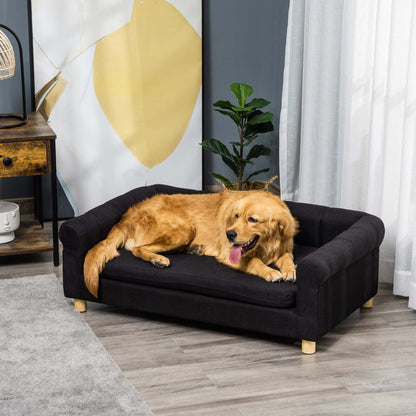 PawHut Modern Pet Sofa Cat or Medium Large Dog Couch W/ Removable Seat Cushion, Black