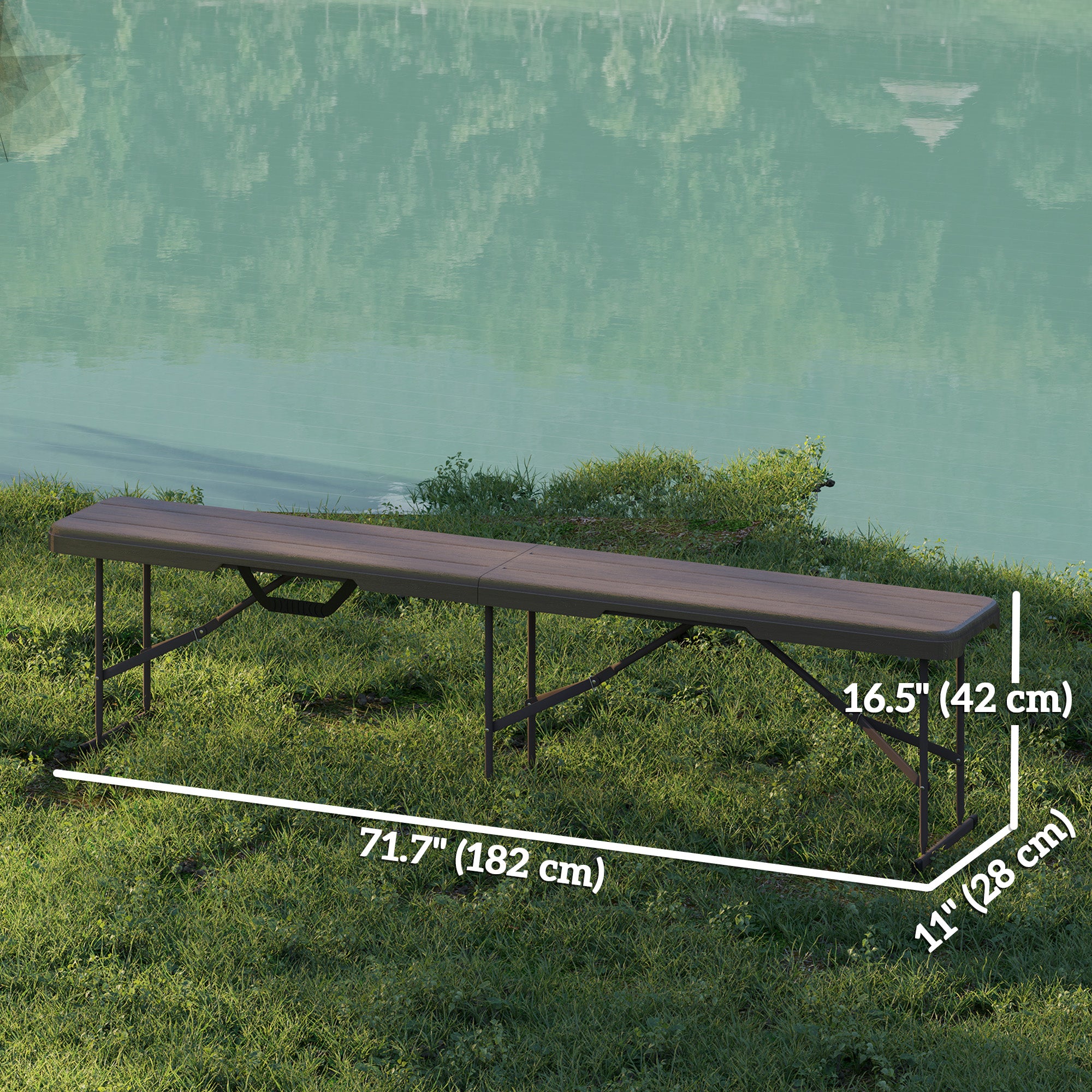 Outsunny 6 ft Plastic Bench Seat, 2 PC Portable Foldable Folding Bench with Carrying Handle for Picnic Camping, Distressed Brown