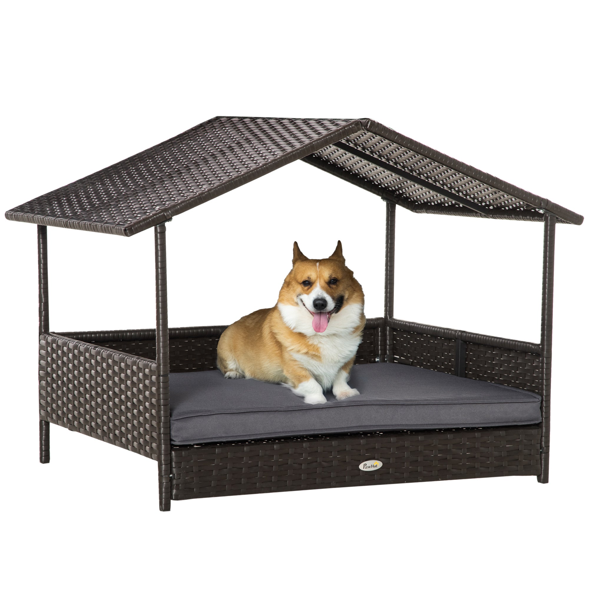 PawHut Wicker Pet House Dog Bed for Indoor/Outdoor Rattan Furniture with Cushion