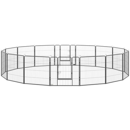 PawHut Heavy Duty Pet Playpen, 16 Panels Steel Dog Fence Puppy Exercise Pen with 2 Doors Locking Latch, 31.5" Height