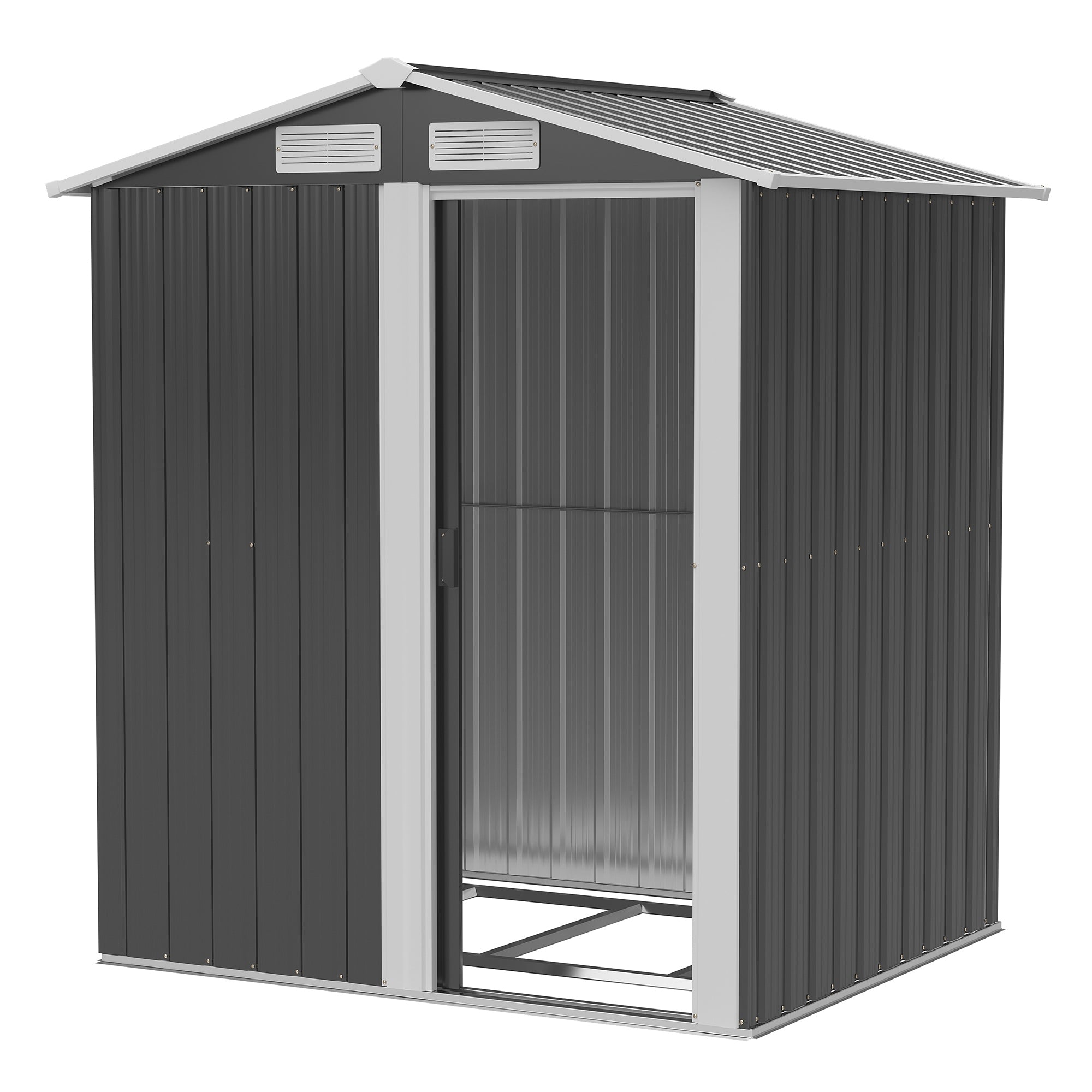Outsunny 5ft x 4ft Garden Metal Storage Shed, Tool Storage Shed with Top Vents, Sliding Door, Sloped Roof and Foundation Kit for Garden, Patio, Lawn, Dark Grey