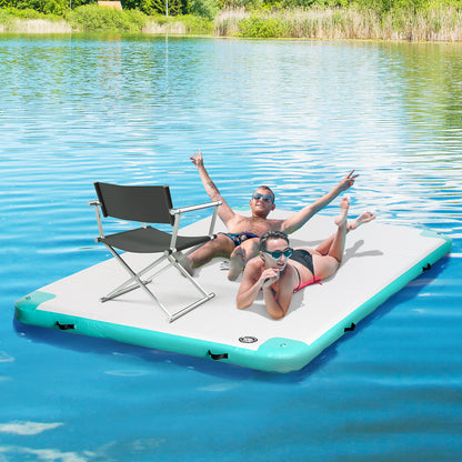 Outsunny 10' x 7' Water Floating Dock, Rafting Inflatable Island with Air Pump and Backpack for Pool, Beach, Ocean, Blue & Green