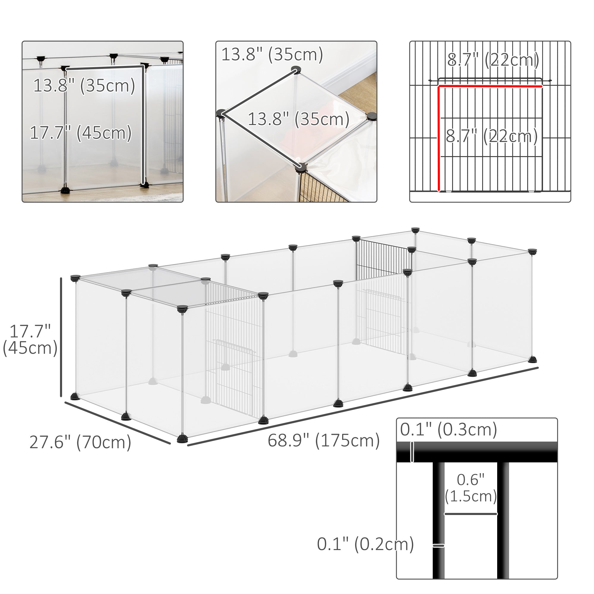 PawHut 20 Panels DIY Small Animal Cage with Door, Top Cover, Indoor Yard Fence for Guinea Pig, Hedgehog, Bunny, White