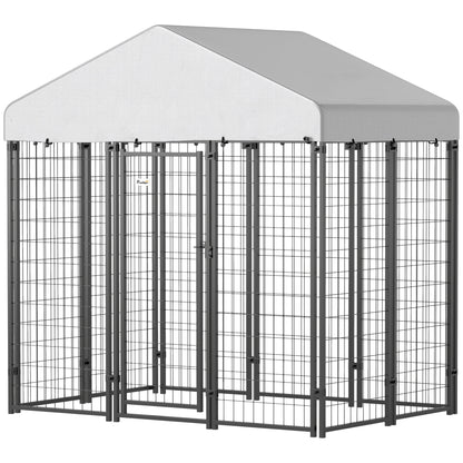 PawHut Outdoor Dog Kennel with Waterproof UV-Resistant Cover, for Medium and Small Dogs, 6' x 4' x 6', Silver