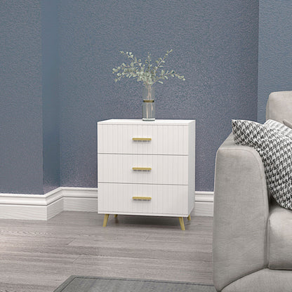 HOMCOM 3 Drawer Cabinet, Drawer Chest for Bedroom, Chest of Drawers with Aluminium Legs and Gold Handles, White