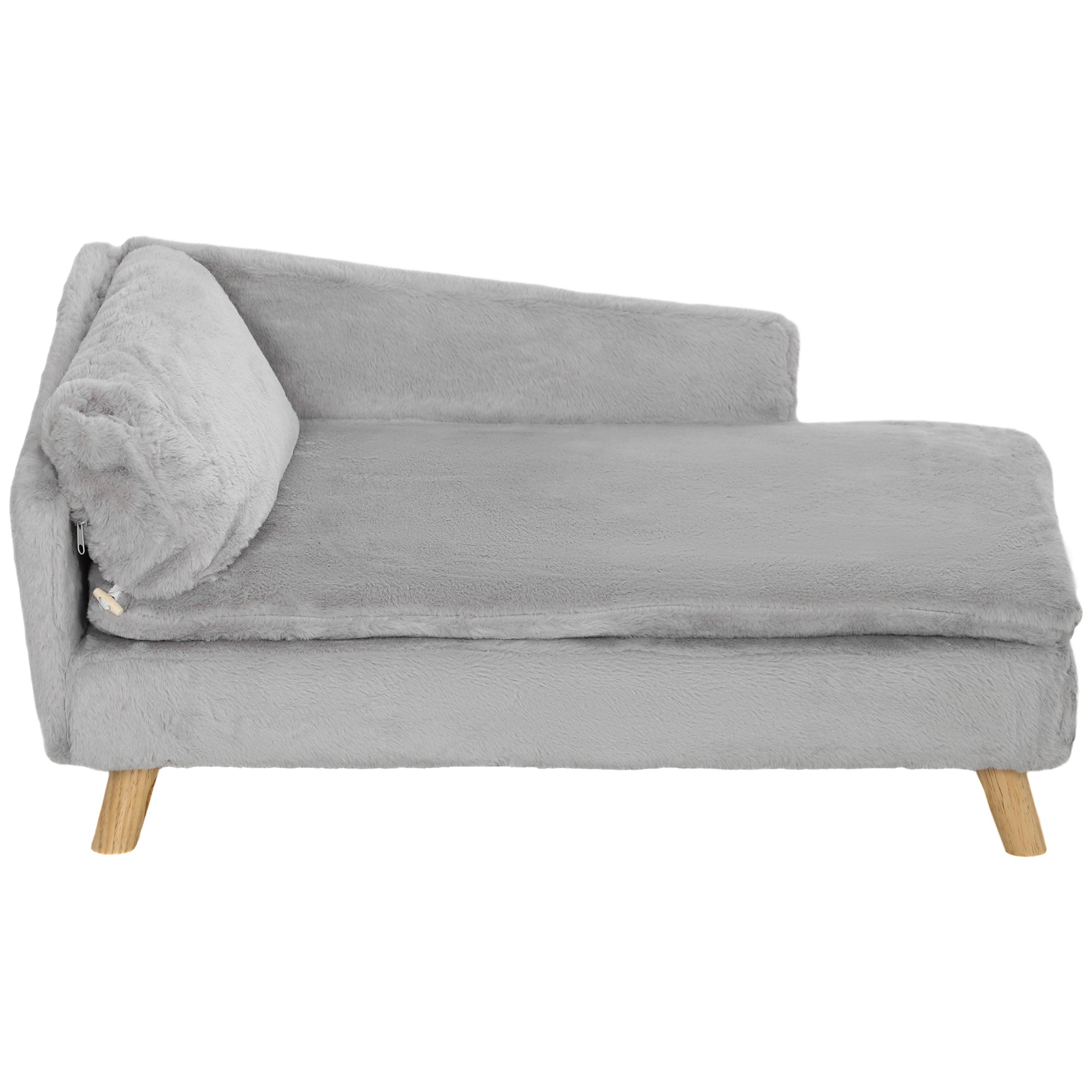 PawHut Dog Sofa Bed for Medium Dogs Cats with Cushion, Pillow, Removable and Washable Cover, Non-slip Foot Pads, Light Grey