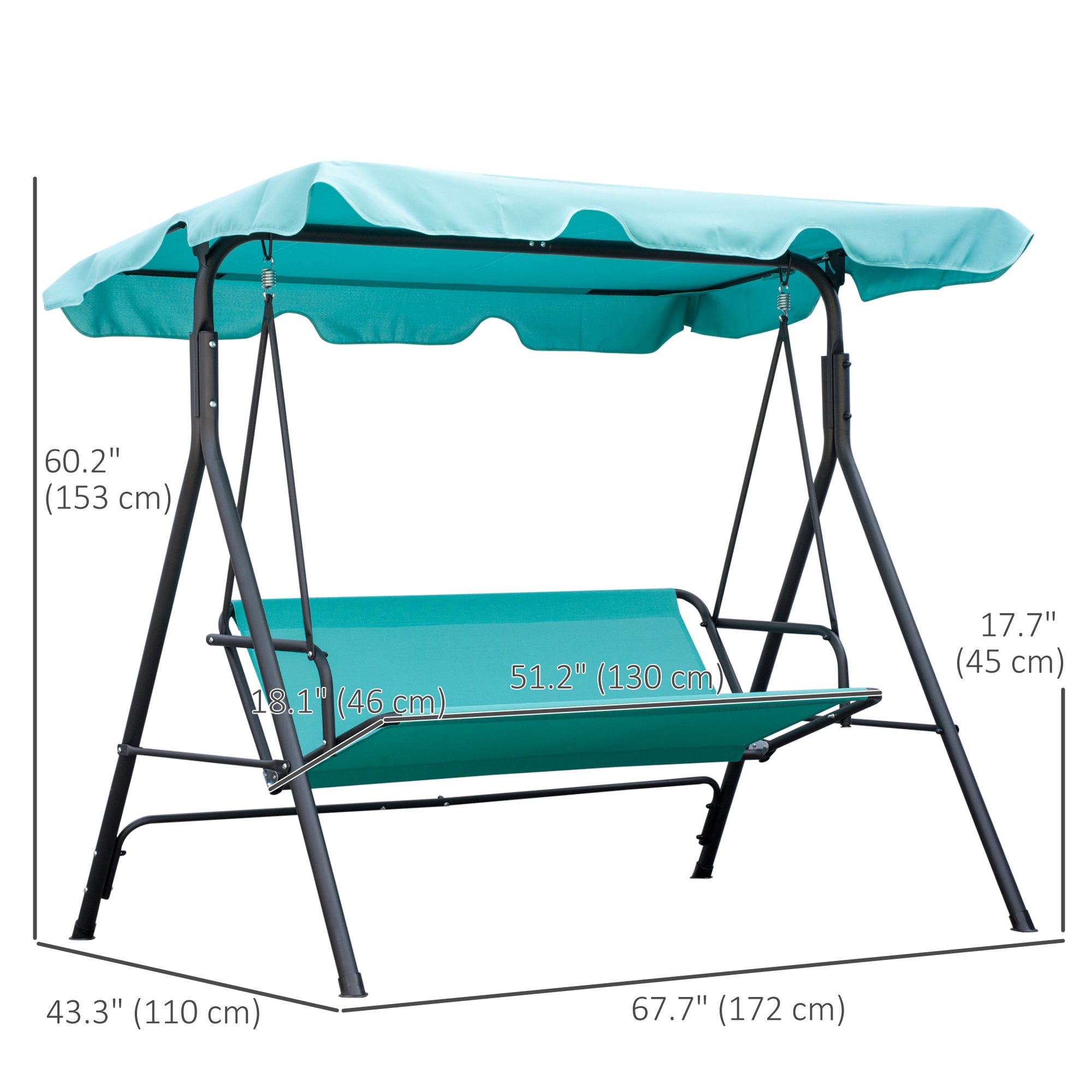 Outsunny 3-Seater Outdoor Porch Swing with Adjustable Canopy, Patio Swing Chair for Garden, Poolside, Backyard, Teal