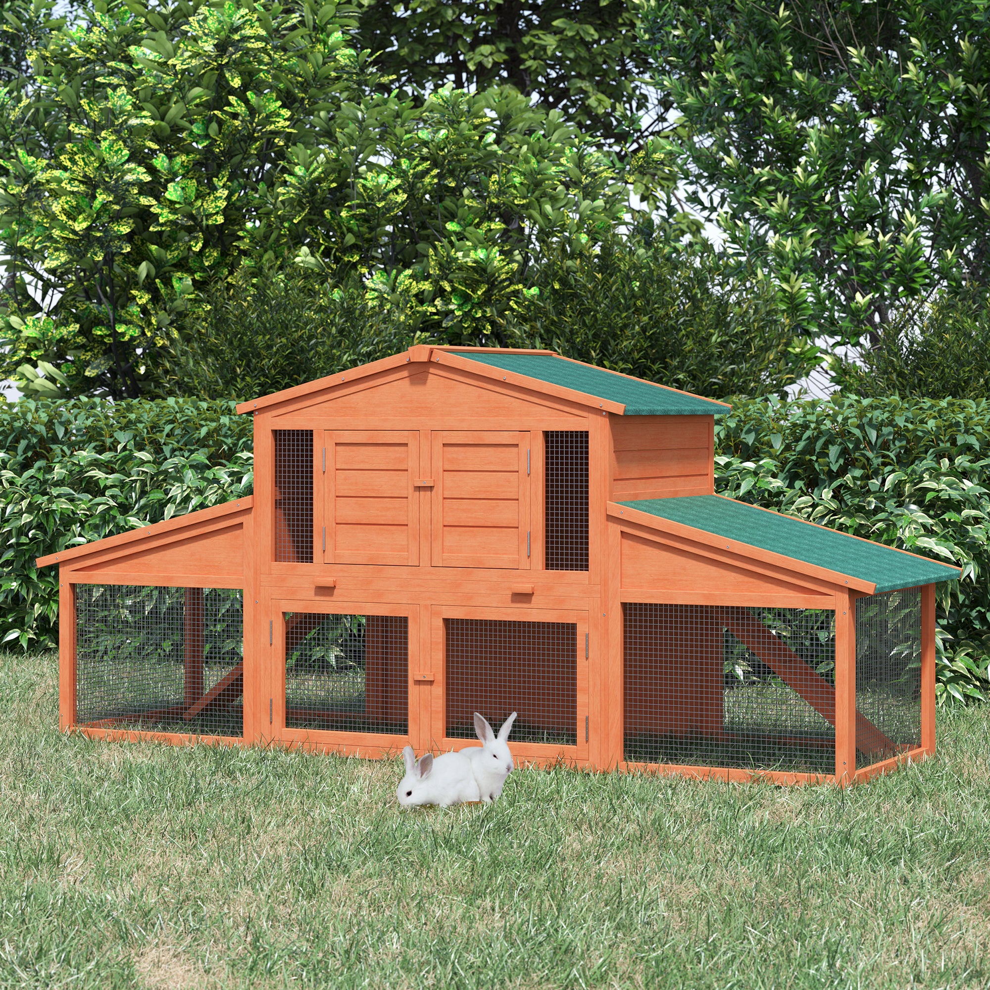 PawHut Deluxe Large Rabbit Hutch Small Animal House Portable Large Outdoor with Run Box