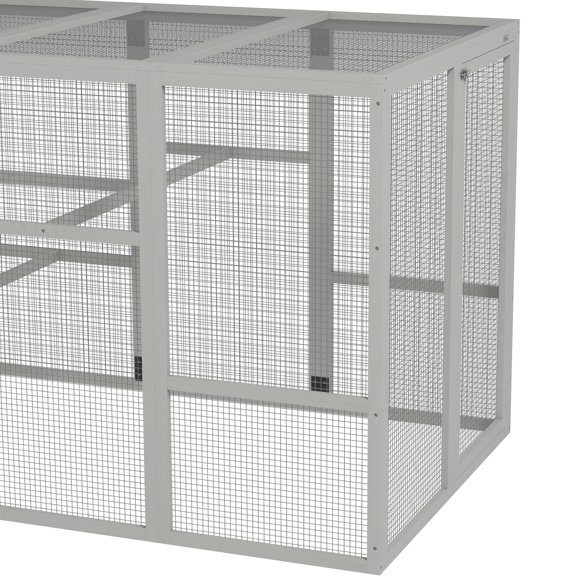 PawHut 142" Outdoor Wooden Chicken Coop with Run, Ramps, Perches, Storage, Combinable Design for 6 - 10 Chickens, Grey