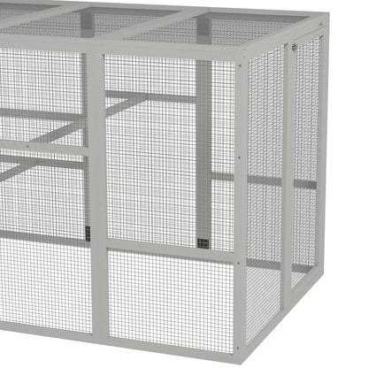 PawHut 142" Outdoor Wooden Chicken Coop with Run, Ramps, Perches, Storage, Combinable Design for 6 - 10 Chickens, Grey