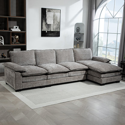HOMCOM Sofa Couch with Chaise Lounge, Chenille L-shaped Couch with Double-layer Seat Cushion for Living Room, Grey