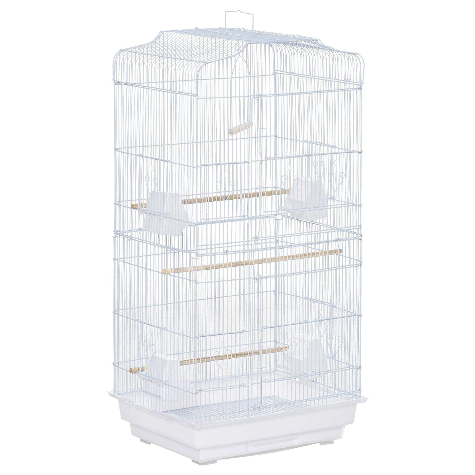 PawHut 36" Bird Cage, Macaw Play House, Cockatoo, Parrot, Finch Flight Cage, 2 Doors, Perch 4 Feeder Pet Supplies, White