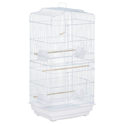 PawHut 36" Bird Cage, Macaw Play House, Cockatoo, Parrot, Finch Flight Cage, 2 Doors, Perch 4 Feeder Pet Supplies, White