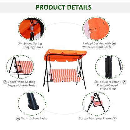 Outsunny 3-Seater Outdoor Porch Swing with Adjustable Canopy, Patio Swing Chair for Garden, Poolside, Backyard, Orange