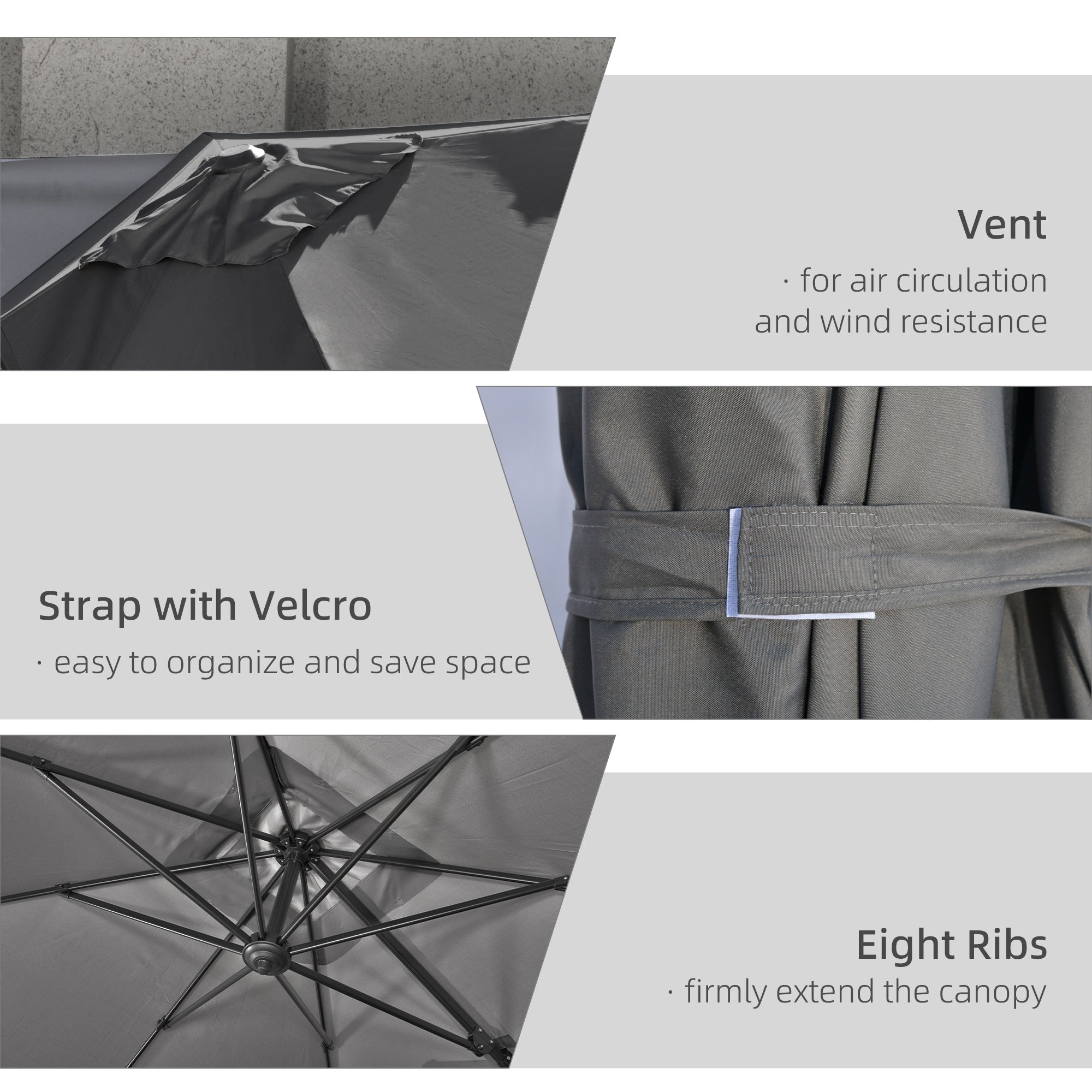 Outsunny 9ft Cantilever Patio Umbrella, Square Overhanging Umbrella with Cross Base, Crank Handle, Tilt, 360° Rotation and Aluminum Frame, Dark Grey