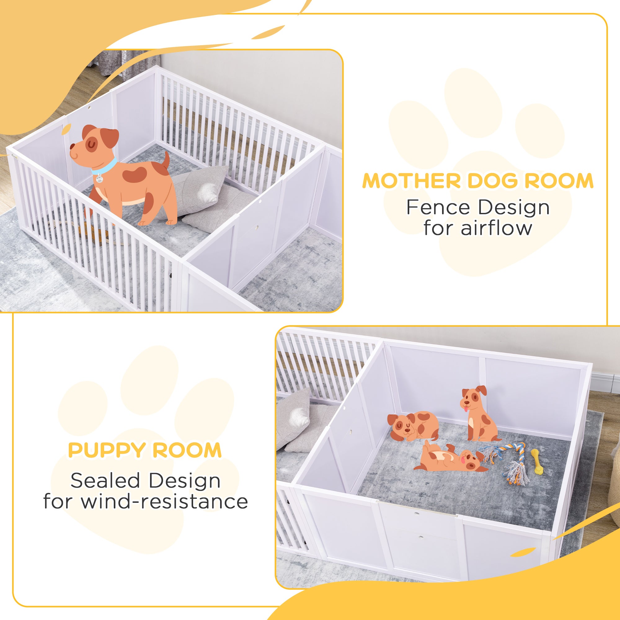 PawHut Whelping Box for Dogs, 20"H Puppy Whelping Box with Removable Doors, Dog Birth Supplies & Essentials for Indoor, 81" x 39" x 20", White