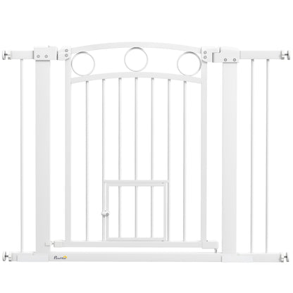 PawHut 30" Extra Tall Dog Gate w/ Cat Door, 2 Extension Kits, for Doorways, Hallways, Stairways, 30"-41" Width