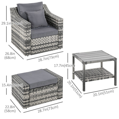 Outsunny 5-Piece Patio Furniture Set Outdoor Rattan Wicker Conversation Set with 2 Cushioned Chairs, 2 Ottomans and Coffee Table, Grey