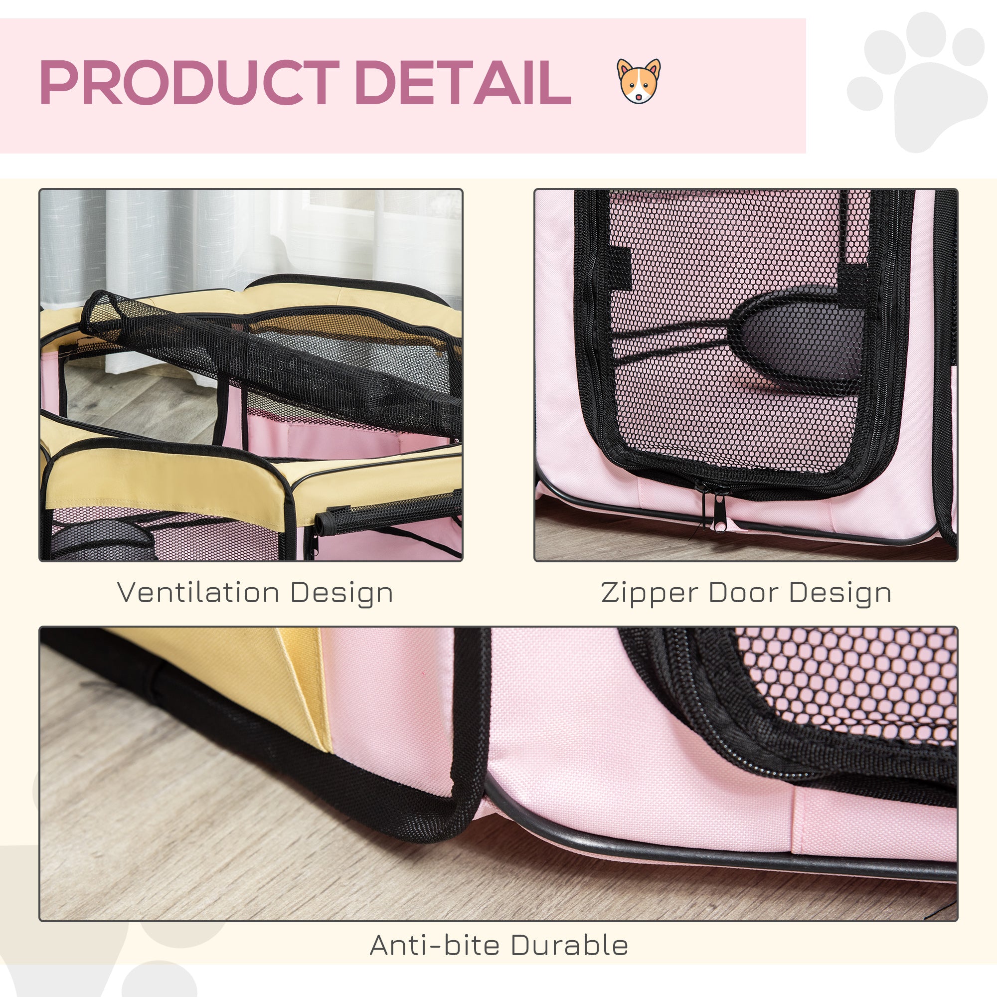 PawHut 36-inch Large Exercise Puppy Pet Playpen Portable Dog Cat Pet Play Pen Pet Cage Tent Kennel Crate Pink Carry Bag Included