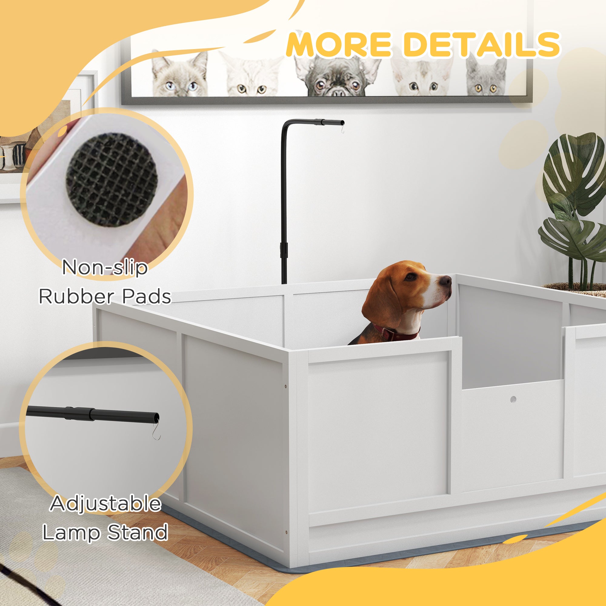 PawHut Whelping Box for Dogs with Retractable Light Stand, Waterproof Pad, Rail, Adjustable Height Door, 49" x 47"