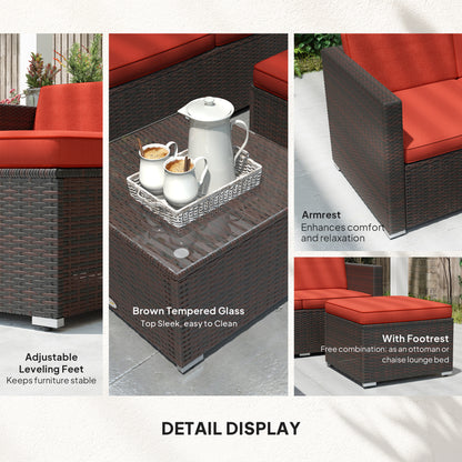 Outsunny Patio Furniture w/ Soft Cushions, Corner Sofa Sets, Red