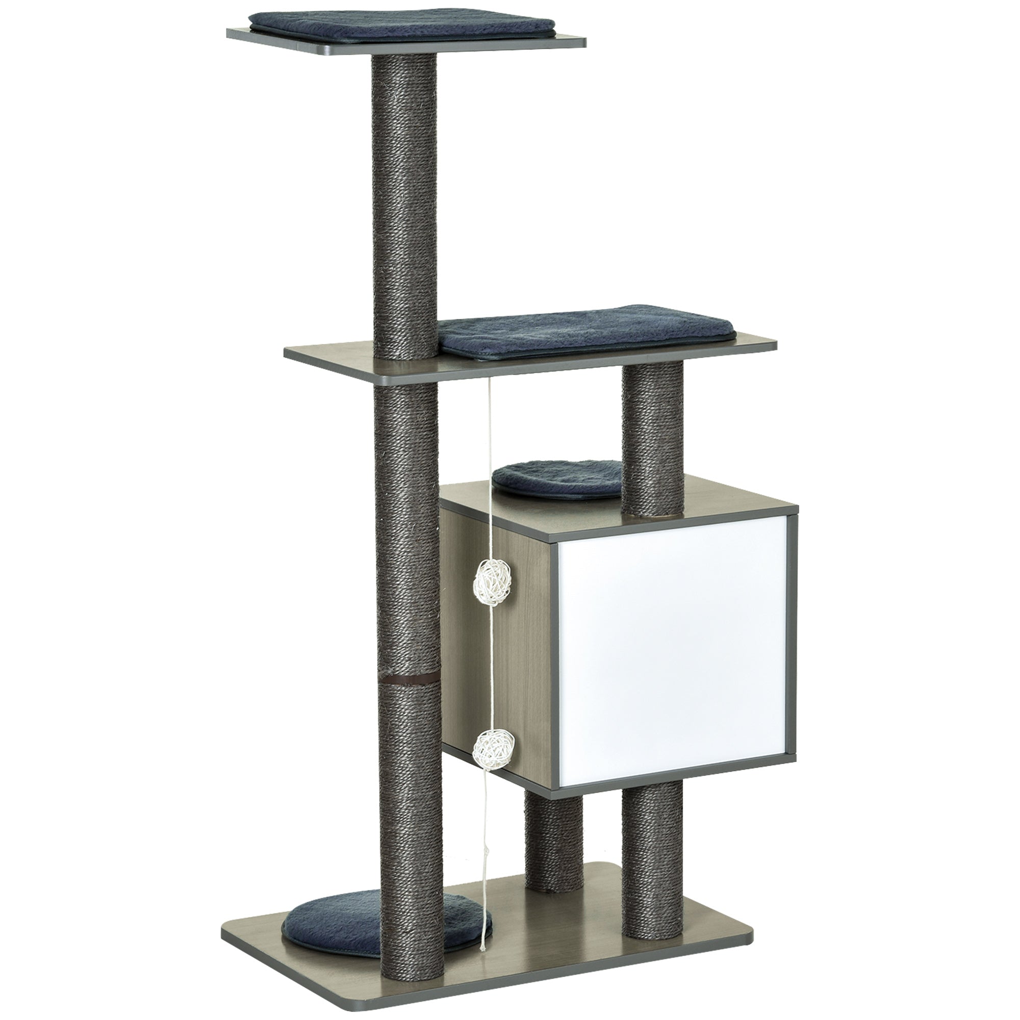 PawHut 47.2" Cat Tree, Kitten Scratcher, Activity Center, Play House with Condo Sisal, Scratching Post, and Mat - Grey