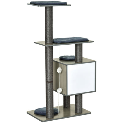 PawHut 47.2" Cat Tree, Kitten Scratcher, Activity Center, Play House with Condo Sisal, Scratching Post, and Mat - Grey