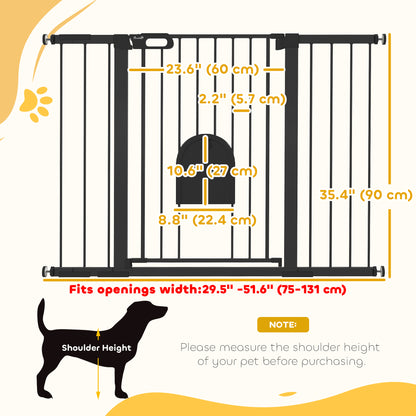 PawHut 30"-52" Extra Wide Pet Gate Barrier with Small Door, 35"H Dog Gate with Safety Gate Barrier, Stair Pressure Fit, Black