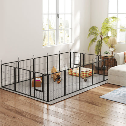 PawHut 16 Panels Dog Playpen with Straps, Portable & DIY, for Small Dogs, for Yard, RV, Camping, Garden, 24" Height