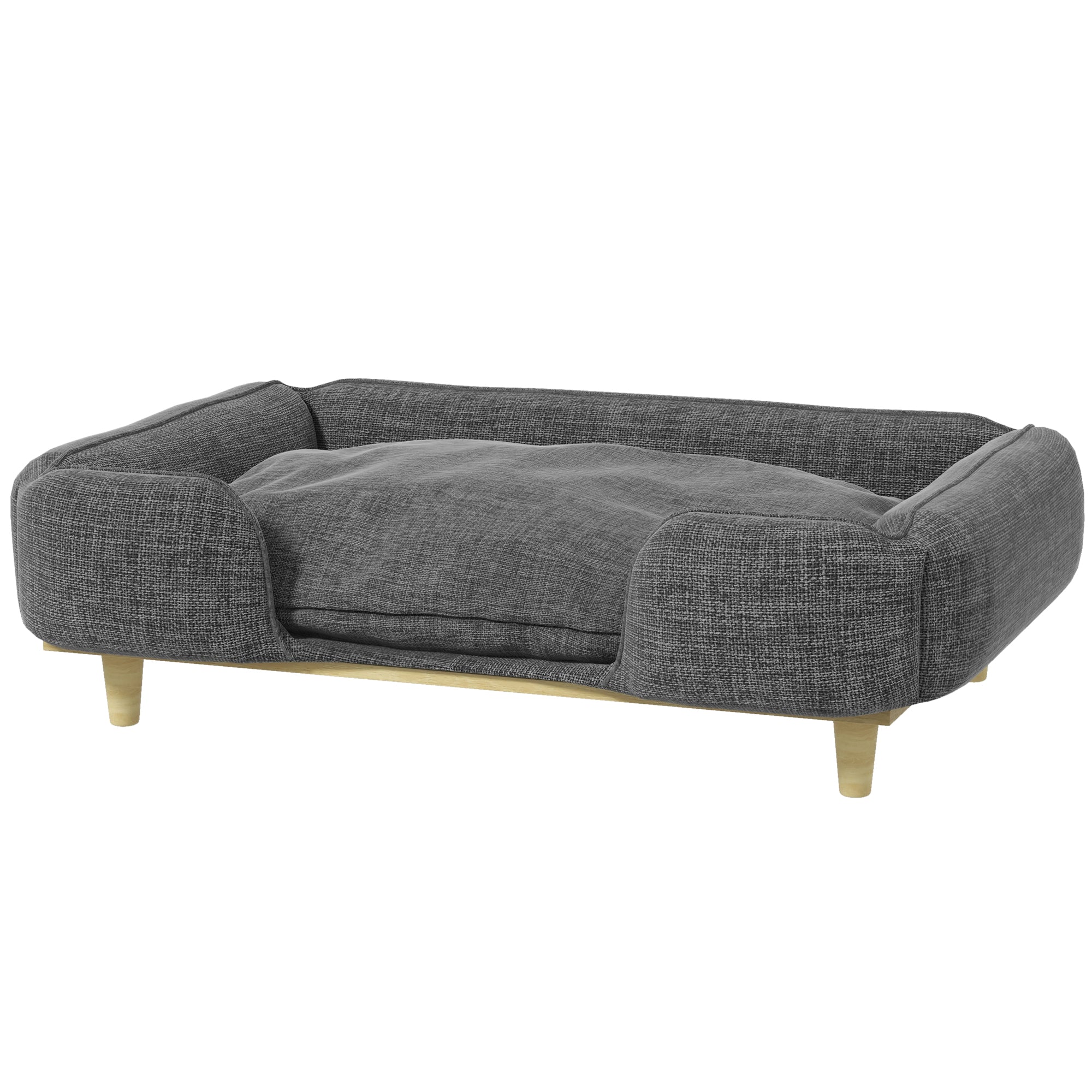 PawHut Washable Dog Sofa for Large Dogs, Elevated Pet Couch with Anti-slip Foot Pads, Dark Grey
