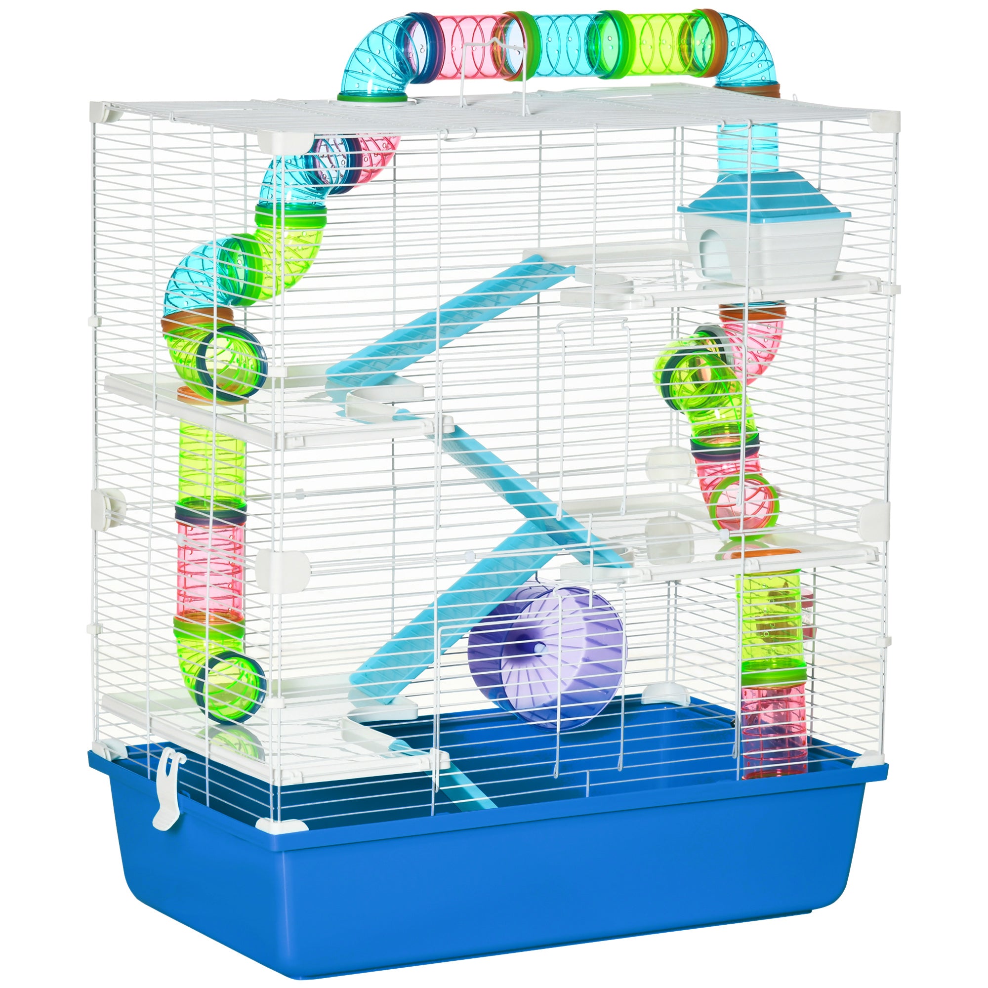 PawHut 23" Large Hamster Cage 5-Level with Tunnel Tube System, Blue