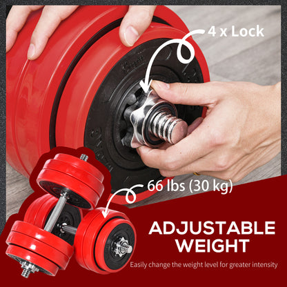 Soozier 66lbs 2-In-1 Dumbbell & Barbell Adjustable Set Strength Muscle Exercise Fitness Plate Bar Clamp Rod Home Gym Sports Area