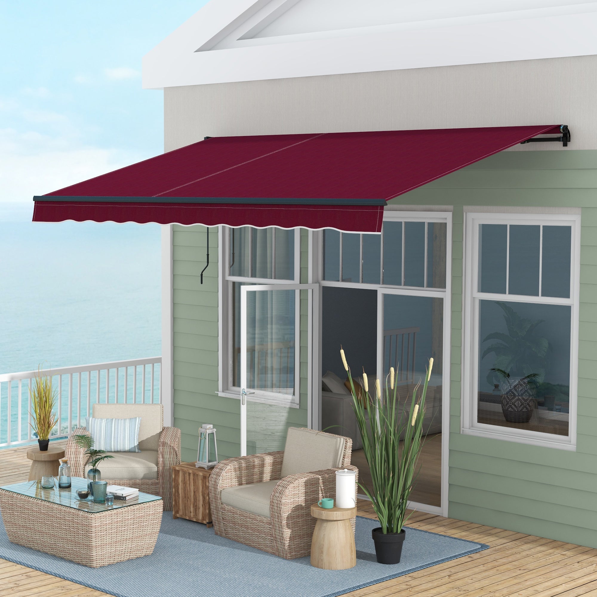 Outsunny 13' x 10' Retractable Awning, 280gsm UV Resistant Sunshade Shelter, for Deck, Balcony, Yard, Wine Red