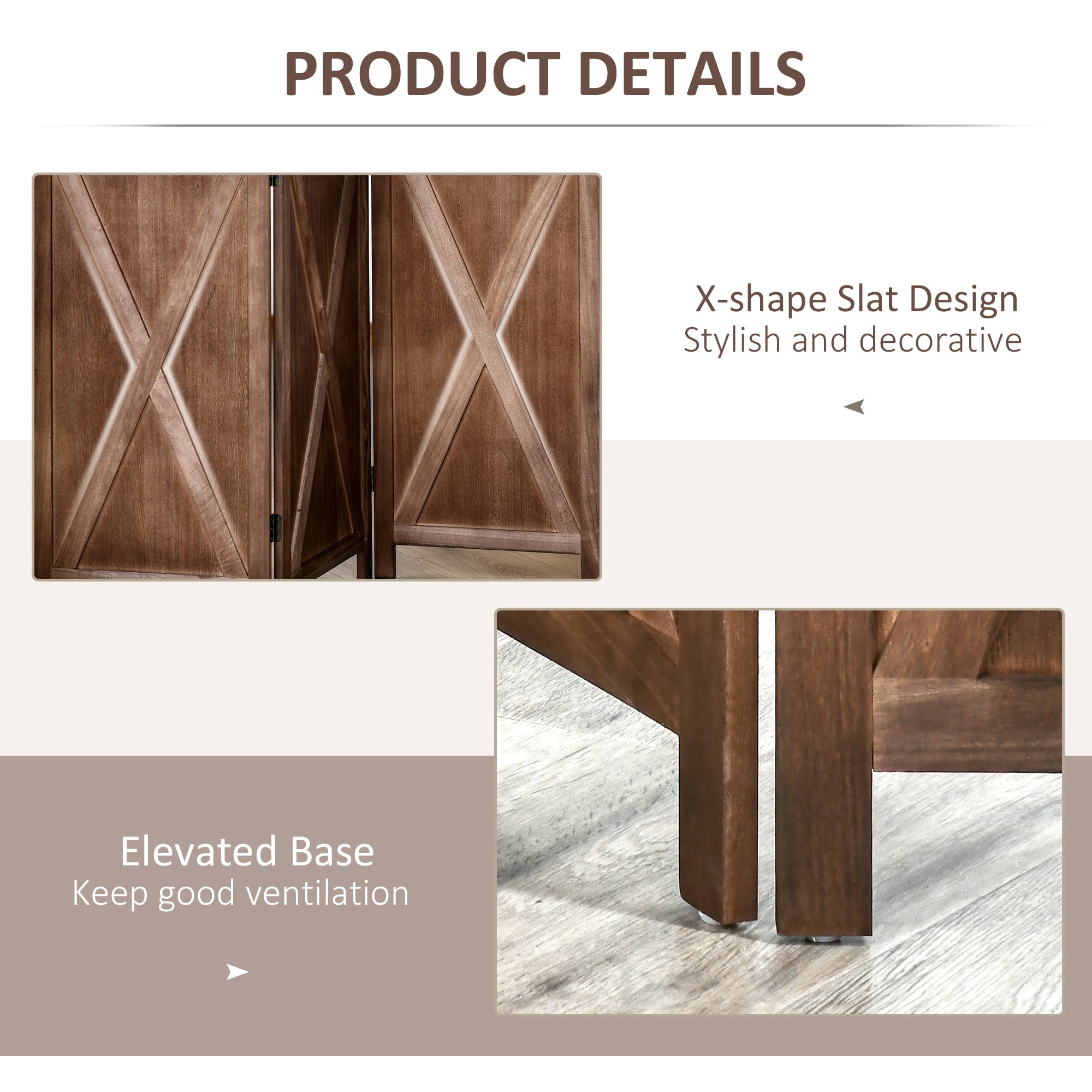 HOMCOM 4-panel Wall Partition Farmhouse Room Separator with Foldable Design Wooden Frame 5.6FT, Walnut