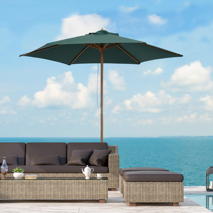 Outsunny 8FT Wood Market Umbrella Patio Umbrella Round Garden Parasol Canopy with Bamboo Ribs and Top Vent, Dark Green