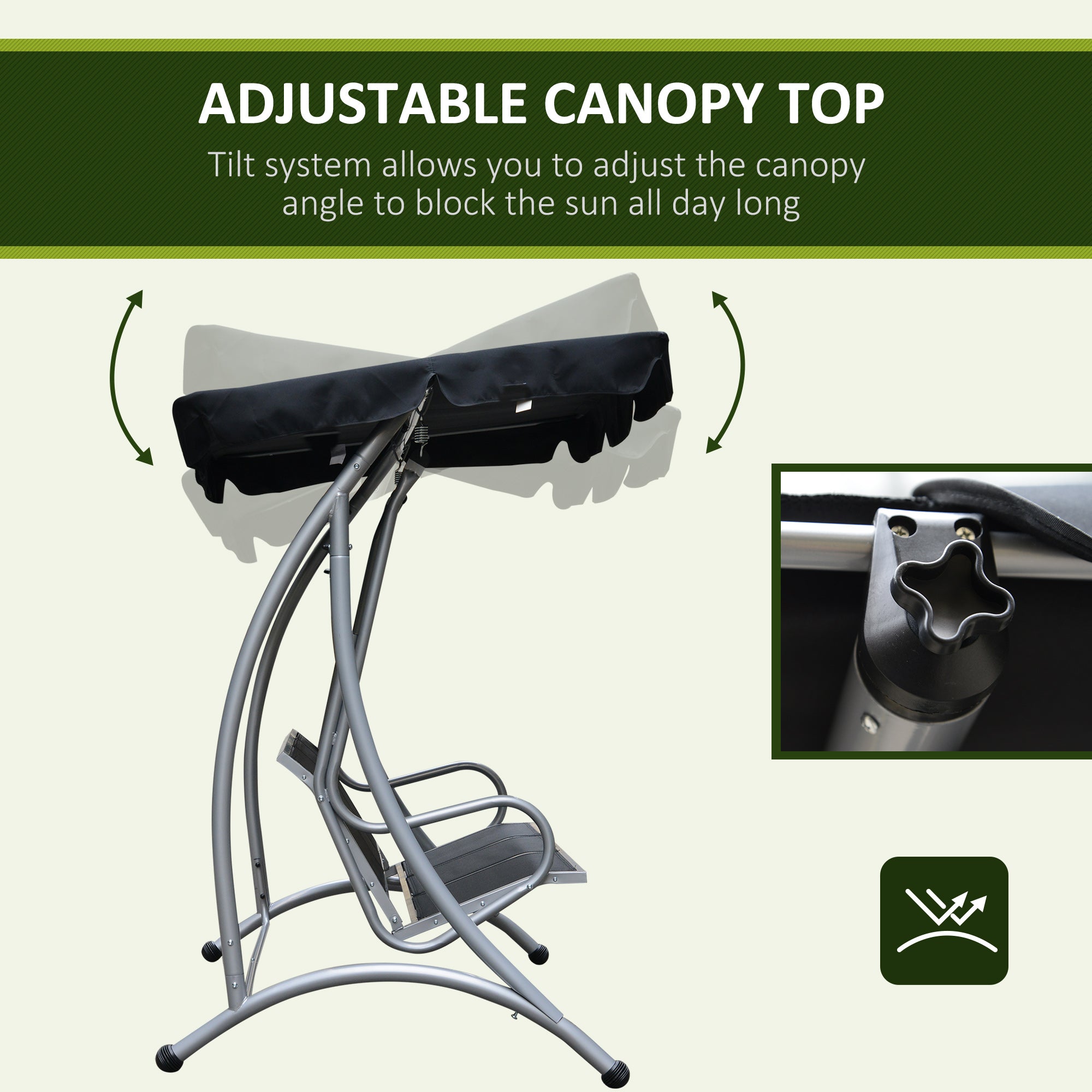 Outsunny 3-Seater Outdoor Swing Chair Bench with Adjustable Canopy, Black