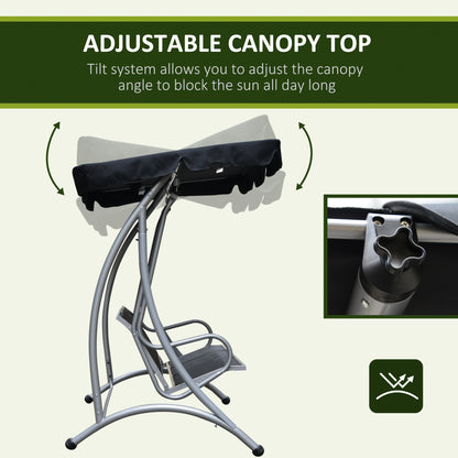 Outsunny 3-Seater Outdoor Swing Chair Bench with Adjustable Canopy, Black